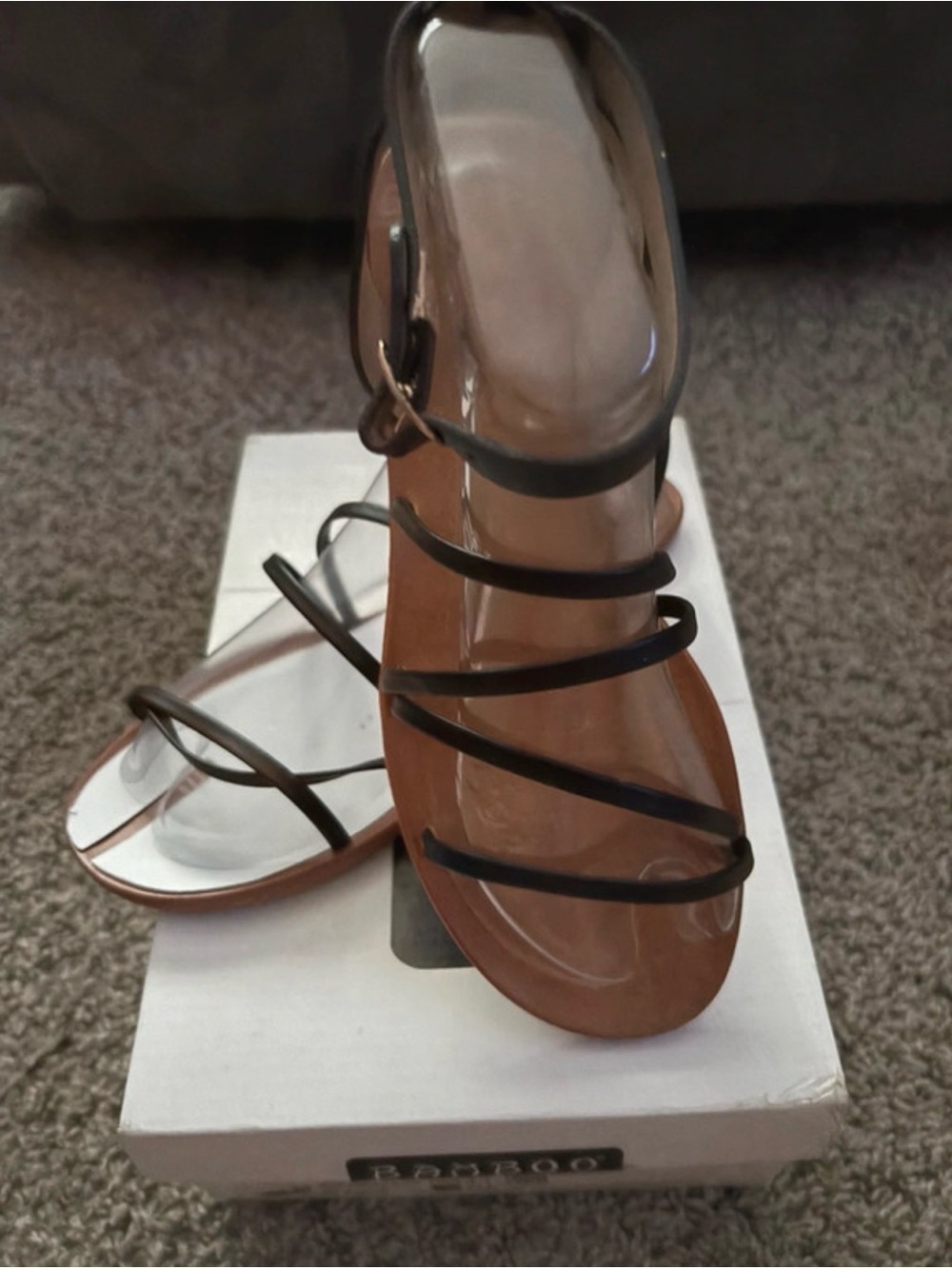 BAMBOO Black Strappy Jelly Flat Sandals